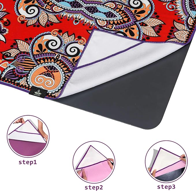 Heathyoga Non Slip Hot Yoga Towel, 100% Microfiber Non Slip Yoga Mat Towel for Hot Yoga, Pilates and Fitness, Exclusive Corner Pockets Design + Free Spray Bottle