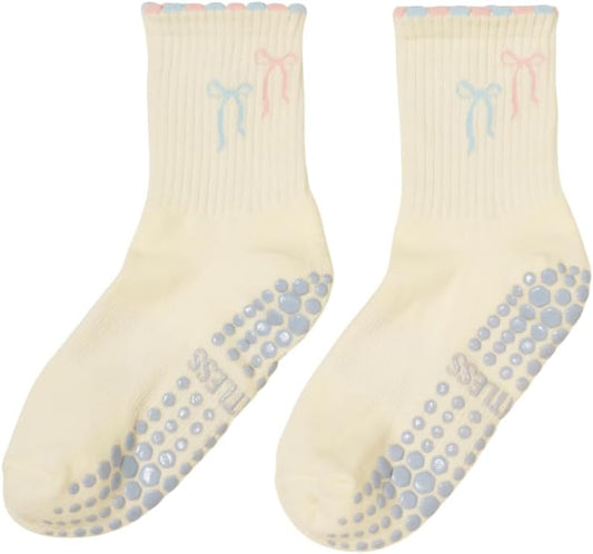 Shapes Studio Crew Half Calf Grip Socks, Cutest Fruits Pilates Socks, Ruffle socks, Non-Slip, Barre Yoga Fitness
