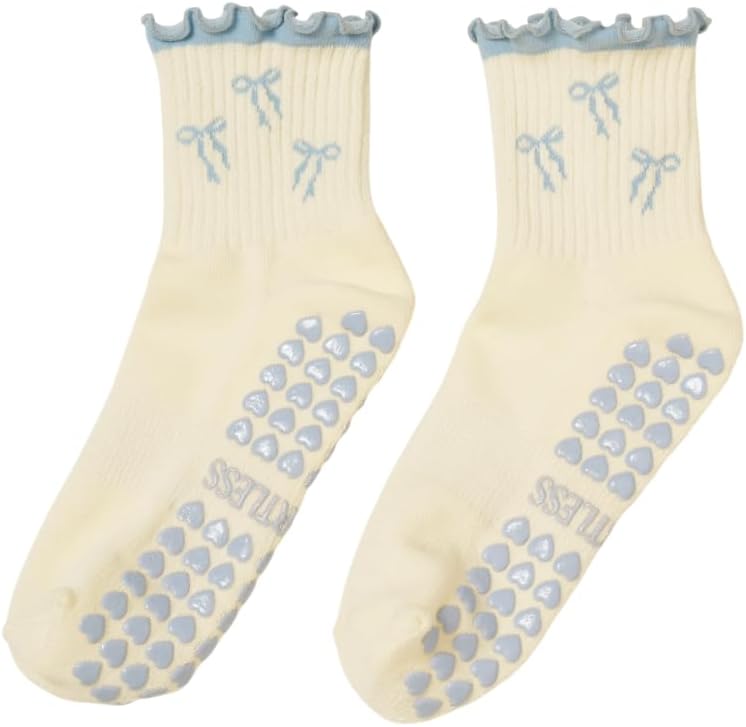 Shapes Studio Crew Half Calf Grip Socks, Cutest Fruits Pilates Socks, Ruffle socks, Non-Slip, Barre Yoga Fitness