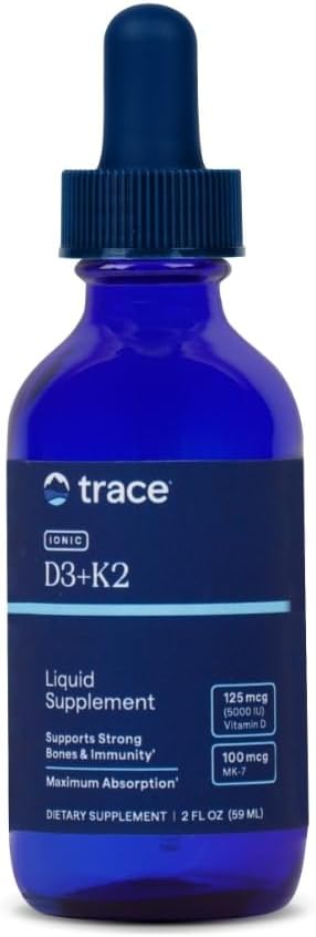 Trace Minerals Ionic D3 Plus K2 - with Vitamins D & K2 - Aids Bone Strength & Heart Health - Immune System Support Liquid - 2 fl oz (296 Servings)