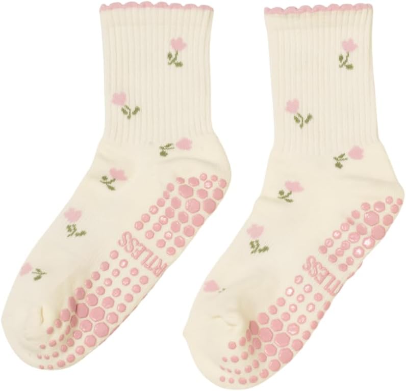 Shapes Studio Crew Half Calf Grip Socks, Cutest Fruits Pilates Socks, Ruffle socks, Non-Slip, Barre Yoga Fitness