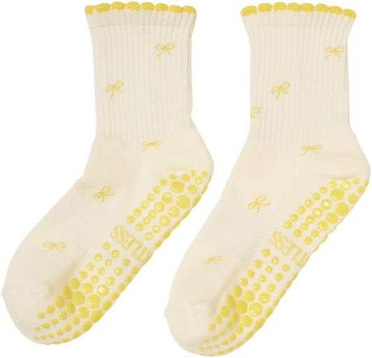 Shapes Studio Crew Half Calf Grip Socks, Cutest Fruits Pilates Socks, Ruffle socks, Non-Slip, Barre Yoga Fitness