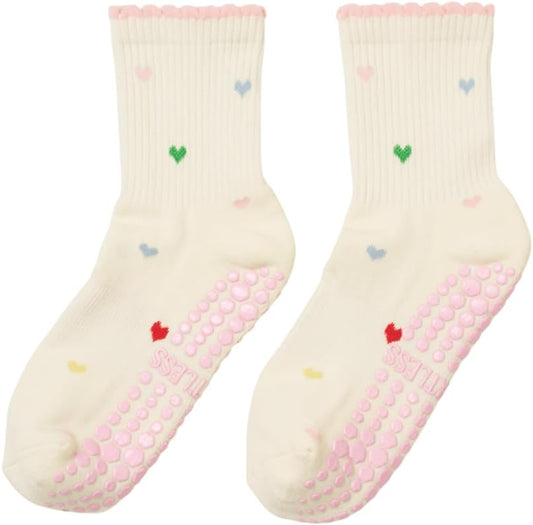 Shapes Studio Crew Half Calf Grip Socks, Cutest Fruits Pilates Socks, Ruffle socks, Non-Slip, Barre Yoga Fitness