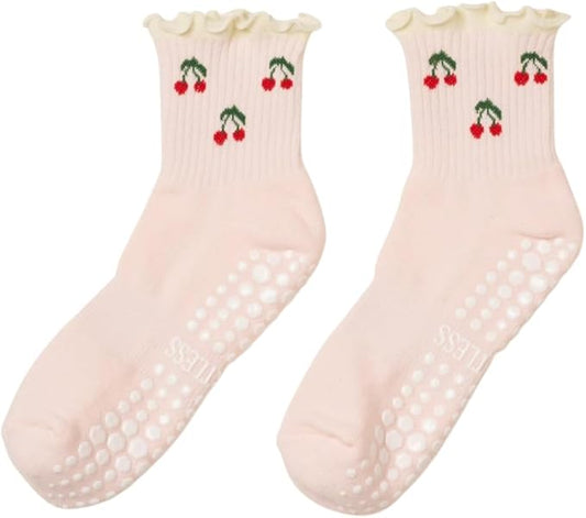 Shapes Studio Crew Half Calf Grip Socks, Cutest Fruits Pilates Socks, Ruffle socks, Non-Slip, Barre Yoga Fitness
