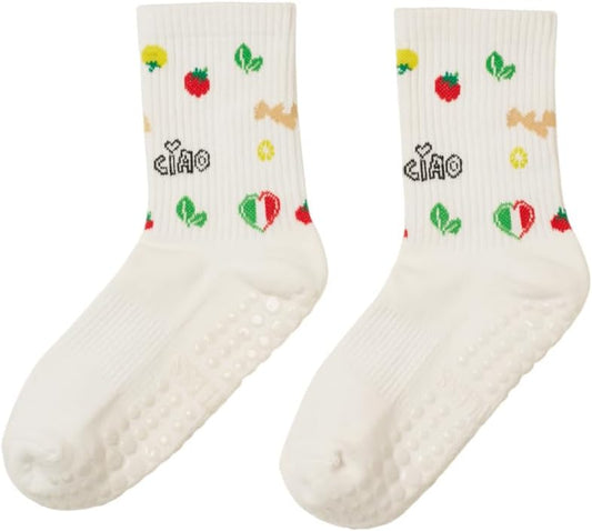 Shapes Studio Crew Half Calf Grip Socks, Cutest Fruits Pilates Socks, Ruffle socks, Non-Slip, Barre Yoga Fitness