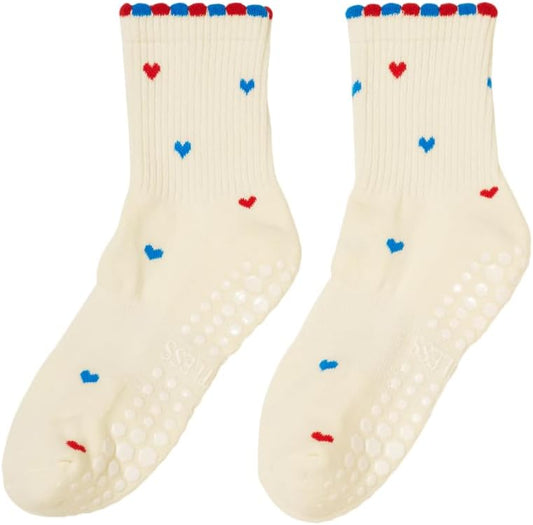 Shapes Studio Crew Half Calf Grip Socks, Cutest Fruits Pilates Socks, Ruffle socks, Non-Slip, Barre Yoga Fitness
