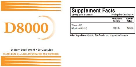 Natural Living High Potency Vitamin D3 8000 IU 60 Capsules 1 Bottle