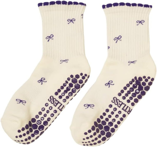 Shapes Studio Crew Half Calf Grip Socks, Cutest Fruits Pilates Socks, Ruffle socks, Non-Slip, Barre Yoga Fitness