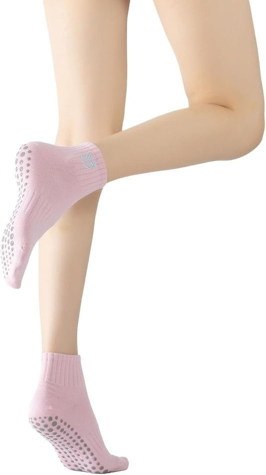 Yoga Pilates Socks with Grips for Women Non Slip Colorful Cushioned Ankle Socks for Barre Ballet Dance