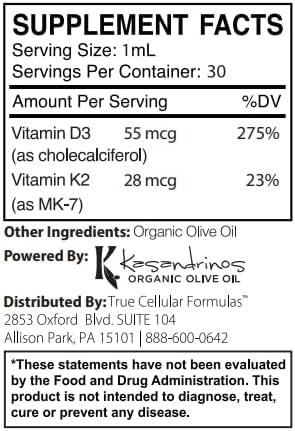 CytoD+K2 1 FL OZ Vitamin D Vitamin K2 Organic Olive Oil Immune Support Drops 30 Servings