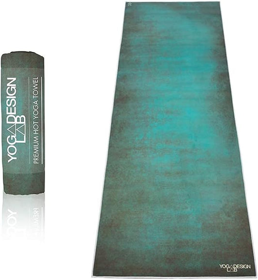 Yoga Design LAB | The HOT Yoga Towel | Premium Non Slip Colorful Towel | Designed in Bali | Eco Printed + Quick Dry + Mat Sized | Ideal for Hot Yoga, Bikram, Ashtanga, Sport, Travel! (Aegean Green,)