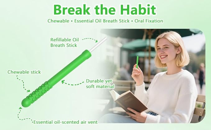 3PCS Chewable Breather Sticks, Chewable Breather Stick for Fresh Breath, Portable Breath Freshener with 9 Replacement Cores, Chewable Essential Oil Breath Stick Travel-Friendly