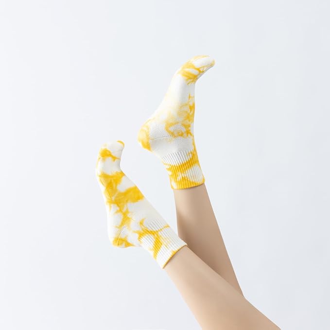 Yoga Pilates Socks with Grips for Women Non Slip Fleece Tie Dye Cushioned Ankle Socks for Barre Ballet Dance