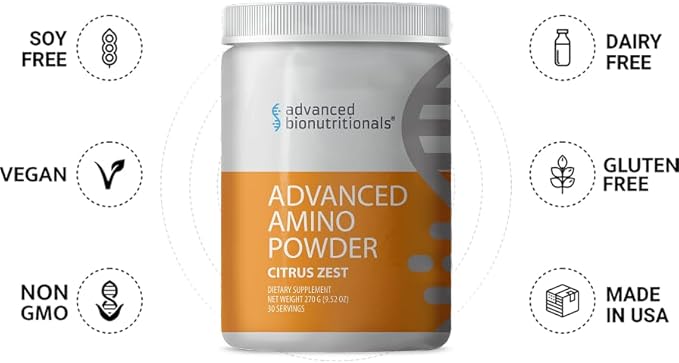 – Advanced Amino Powder, Amino Acid Supplement, Build Muscle, Post Workout Recovery, Energy,Non-GMO, Gluten Free, Dairy Free, Vegan (30 Servings) (9.52oz, Citrus Zest)