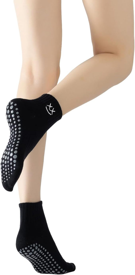 Yoga Pilates Socks with Grips for Women Non Slip Colorful Cushioned Ankle Socks for Barre Ballet Dance