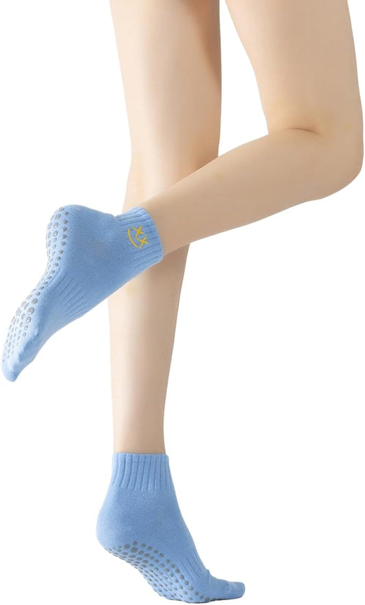 Yoga Pilates Socks with Grips for Women Non Slip Colorful Cushioned Ankle Socks for Barre Ballet Dance