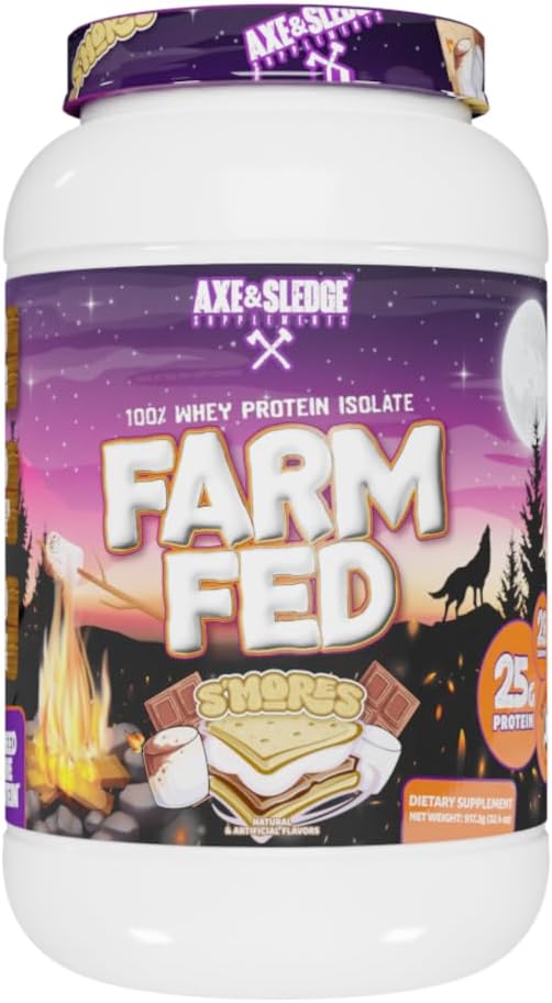 Axe & Sledge Farm Fed 100% Whey Protein Isolate | 25g Protein | Low Carb, Low Sugar, Soy Free, Gluten Free | Protein Powder for Men and Women | Keto | Made in The USA | 28 Servings, S'Mores