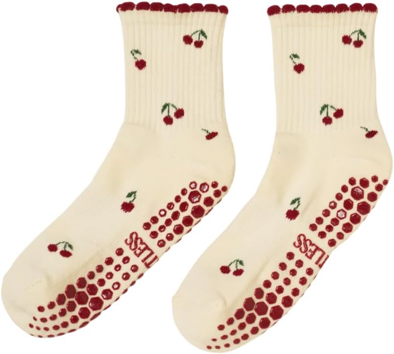 Shapes Studio Crew Half Calf Grip Socks, Cutest Fruits Pilates Socks, Ruffle socks, Non-Slip, Barre Yoga Fitness