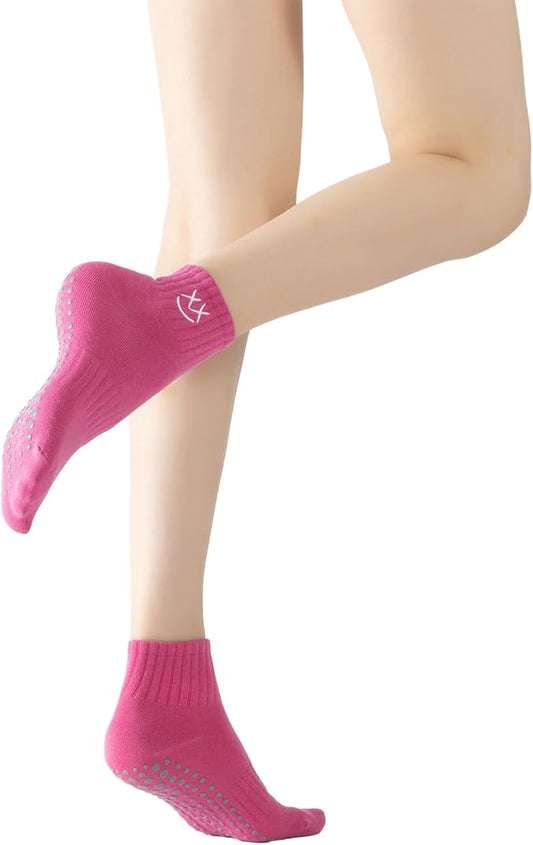 Yoga Pilates Socks with Grips for Women Non Slip Colorful Cushioned Ankle Socks for Barre Ballet Dance