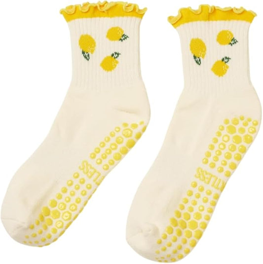 Shapes Studio Crew Half Calf Grip Socks, Cutest Fruits Pilates Socks, Ruffle socks, Non-Slip, Barre Yoga Fitness