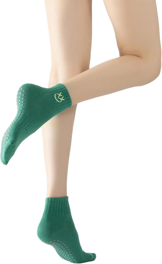 Yoga Pilates Socks with Grips for Women Non Slip Colorful Cushioned Ankle Socks for Barre Ballet Dance