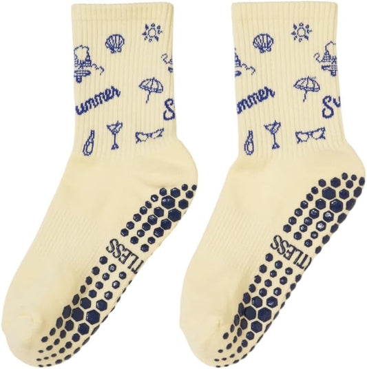 Shapes Studio Crew Half Calf Grip Socks, Cutest Fruits Pilates Socks, Ruffle socks, Non-Slip, Barre Yoga Fitness