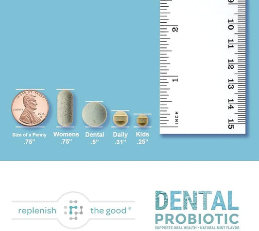 Dental Oral Probiotic, 60 Chewable Tablets - Supplements w/BLIS K12 & M18 - Bad Breath Treatment for Adults - Boosts Oral Health - Fights Halitosis, Tooth Decay, Strep Throat (Mint Flavor)