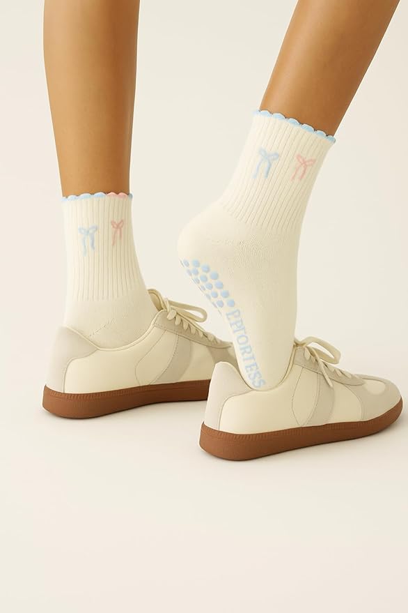 Shapes Studio Crew Half Calf Grip Socks, Cutest Fruits Pilates Socks, Ruffle socks, Non-Slip, Barre Yoga Fitness