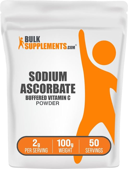 BulkSupplements.com Sodium Ascorbate Powder - for Immune Support, Sodium Ascorbate Vitamin C - Buffered Vitamin C, Gluten Free, 2g per Serving, 100g (3.5 oz) (Pack of 1)