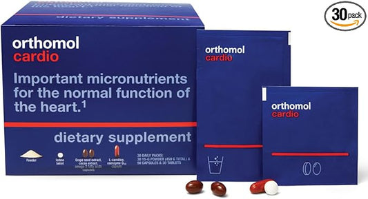 Orthomol Cardio, Heart Health Supplements for Circulation & Vascular Support, Omega-3, Magnesium, Cocoa Polyphenols & B Vitamins, Supports Cardiovascular Health, 30-Day Supply, Powder+Tablets+Capsules