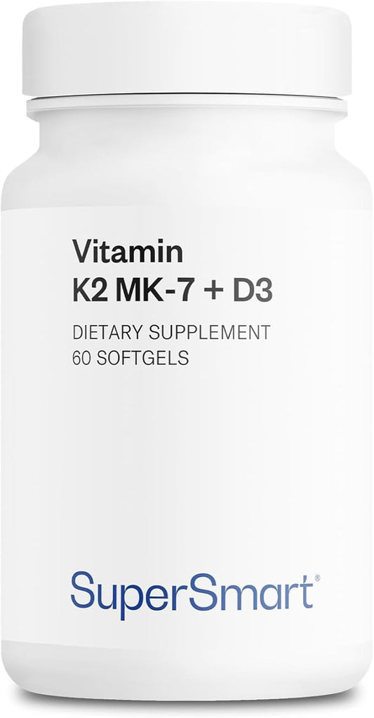 Supersmart - Vitamin K2 MK7 + Vitamin D3 90mcg per Day (High Bioavailability) - Menaquinone Supplement - Vitamin D & K Complex | Non-GMO & Gluten Free - 60 Softgels