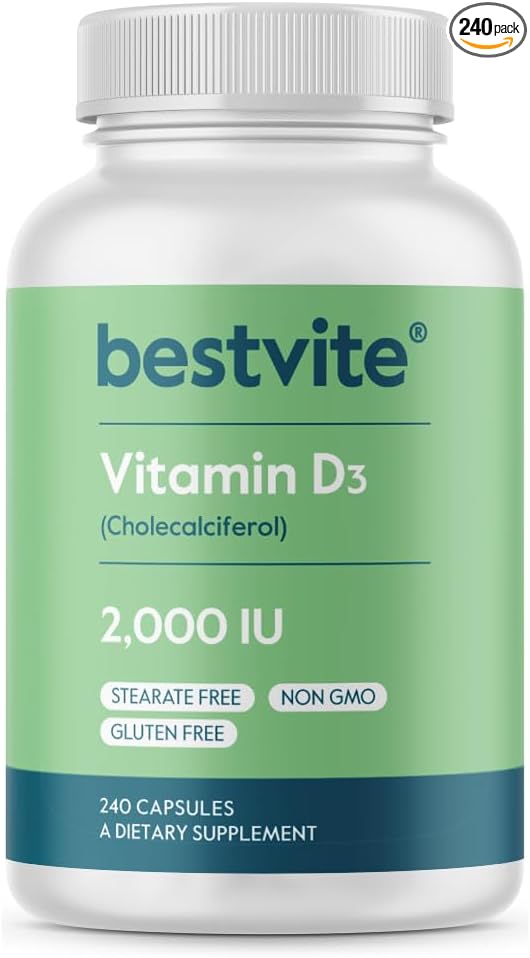 BESTVITE Vitamin D 2000 IU (240 Capsules) - No Stearates - Non GMO - Gluten Free