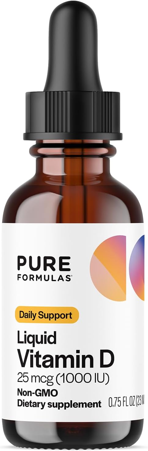 PureFormulas Liquid Vitamin D 25 mcg (1,000 IU) - Vitamin D3 Drops Essential Daily Support for Health and Wellness for Adults and Kids - Non GMO Vegetarian - 0.75 fl oz