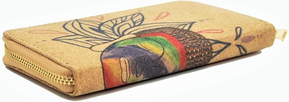 Buddha Cork Vegan Wristlet Wallet - credit card, business cards, coins & bills Room for Cellphone