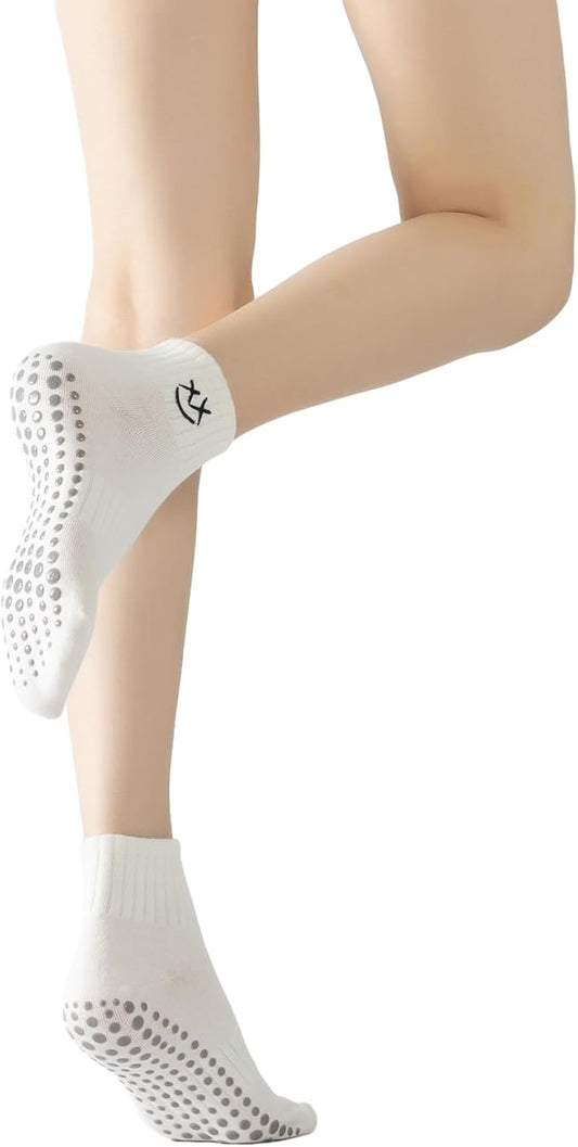 Yoga Pilates Socks with Grips for Women Non Slip Colorful Cushioned Ankle Socks for Barre Ballet Dance