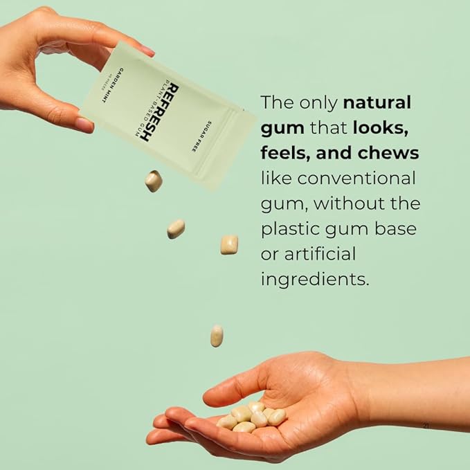 Refresh Gum Garden Mint, Xylitol – Sugar Free Chewing Gum Pouch, Natural Flavor & Organic Ingredients – Aspartame Free, Plant-Based, Non-GMO – 45 Pieces
