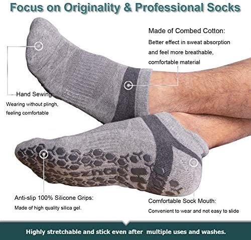 Muezna Men's Non-Slip Yoga Socks, Anti-Skid Pilates, Barre, Bikram Fitness Hospital Slipper Socks with Grips