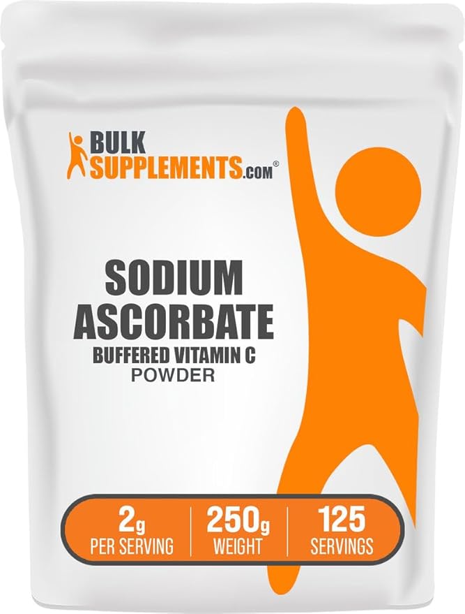 BulkSupplements.com Sodium Ascorbate Powder - for Immune Support, Sodium Ascorbate Vitamin C - Buffered Vitamin C, Gluten Free, 2g per Serving, 250g (8.8 oz) (Pack of 1)