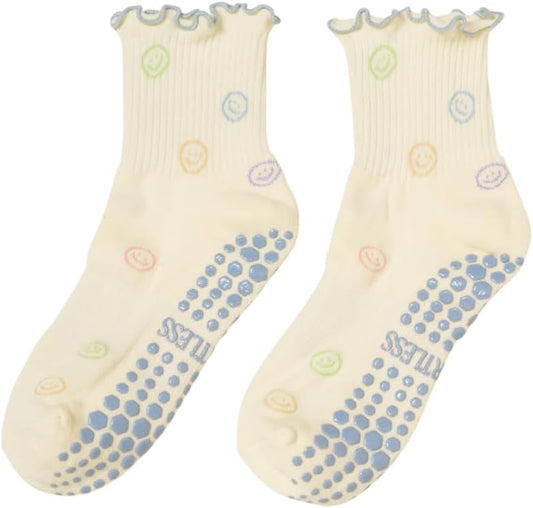 Shapes Studio Crew Half Calf Grip Socks, Cutest Fruits Pilates Socks, Ruffle socks, Non-Slip, Barre Yoga Fitness