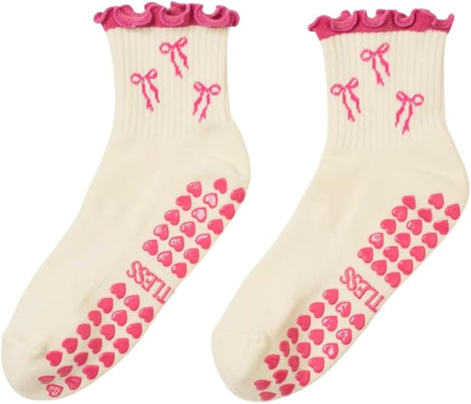 Shapes Studio Crew Half Calf Grip Socks, Cutest Fruits Pilates Socks, Ruffle socks, Non-Slip, Barre Yoga Fitness
