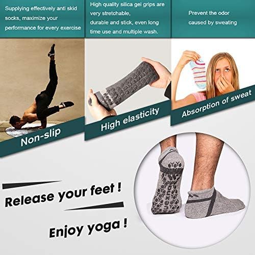 Muezna Men's Non-Slip Yoga Socks, Anti-Skid Pilates, Barre, Bikram Fitness Hospital Slipper Socks with Grips