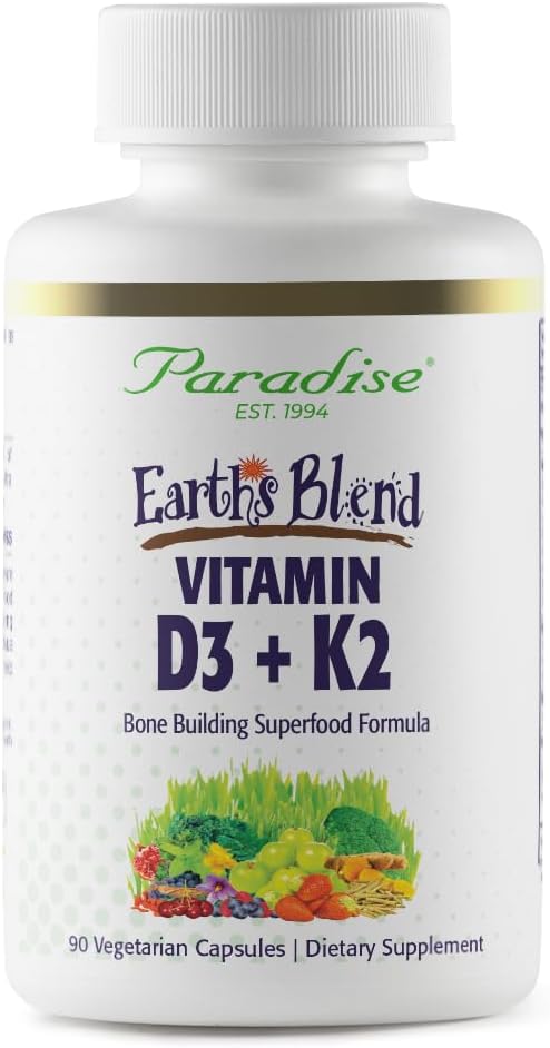 Paradise Herbs Earth's Blend Vitamin D3 + K2, Superfoods Base of Probiotics and Organic Alkalizing Greens, Veggies & Berries, 90 Vegetarian Capsules