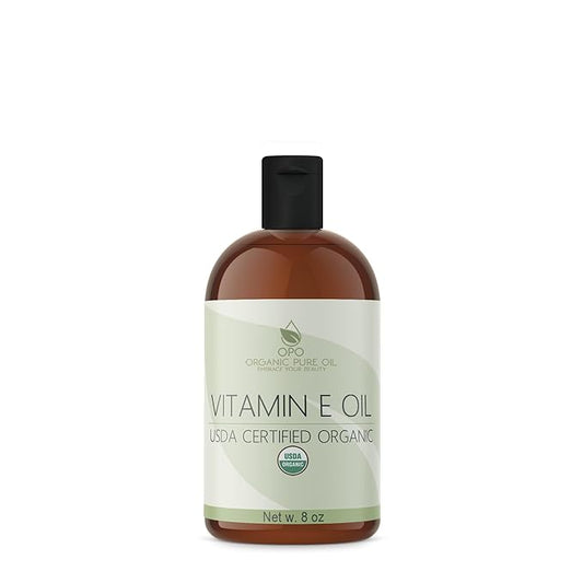 Vitamin E Oil - Organic, USDA Certified Organic, 43,000 IU, Natural Vegan Cruelty-Free, Extra Strength for Face Skin Hair Body Eyelashes Locs Nails-Antioxidant Moisturizer DIY Cream Lotion (8 oz)