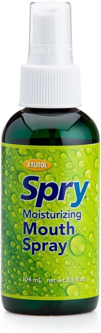 Spry Natural Xylitol Moisturizing Dry Mouth Spray, Stop Bad Breath, Increase Saliva Production, Non-GMO, Gluten-Free On The Go Oral Care with Spearmint Flavor, 4.5 fl.oz (Pack of 1)