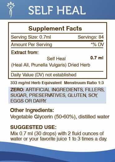Secrets of the Tribe Self Heal Alcohol-Free Liquid Extract, Self Heal (Heal All, Prunella Vulgaris) Dried Herb (2 FL OZ)