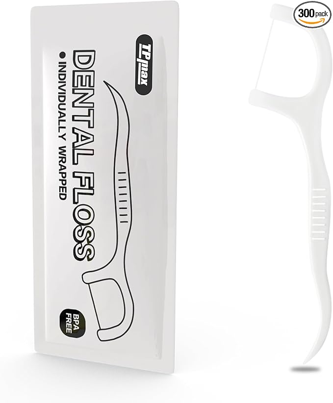 300 Count Dental Flossers Each Individually Wrapped, Floss Singles Bag, Travel Hotel Restaurant Office Car Dental Floss, Floss Picks Oral Care Teeth Clean Flat Wire