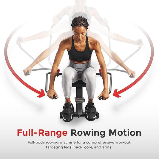 Sunny Health & Fitness Compact Full-Motion Rowing Machine w/Adjustable Resistance, Low-Impact Full-Body Workout Rower w/Long Slide Rail, Space-Saving Design, Optional Free SunnyFit App Connection