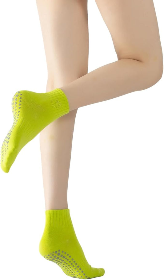 Yoga Pilates Socks with Grips for Women Non Slip Colorful Cushioned Ankle Socks for Barre Ballet Dance