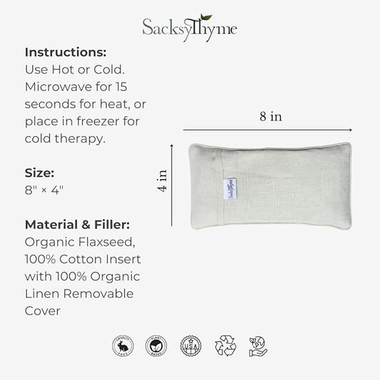 Organic Linen Eye Pillow - Lavender & Flaxseed for Relaxation, Yoga, Stress Relief - Microwavable Heating Pad & Cool Compress - Made in USA - Gifts for Meditation