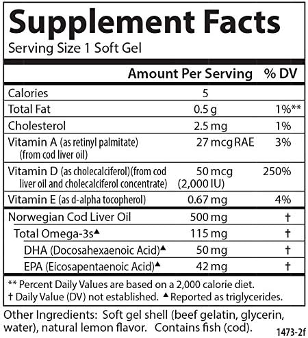 Carlson - Solar D Gems, Vitamin D3 and Omega-3 Supplement, 2000 IU Vitamin D3, 115 mg Omega-3s EPA and DHA, Vitamin D Fish Oil Capsule, Bone & Immune Health, Vitamin D Supplement, Lemon, 360 Softgels